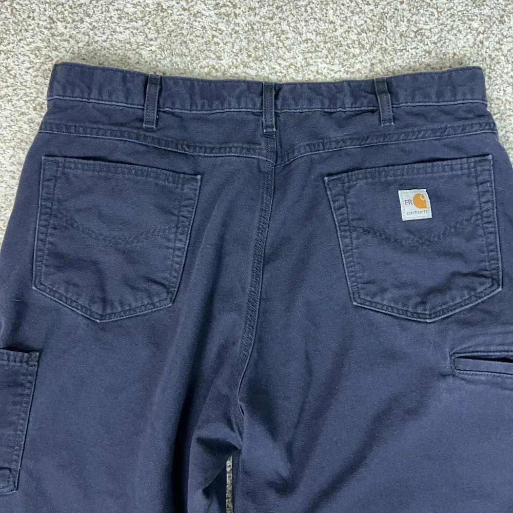 Carhartt Pants Men 38x34 Blue Canvas Carpenter Workwear Flame Resistant FR Cat 2